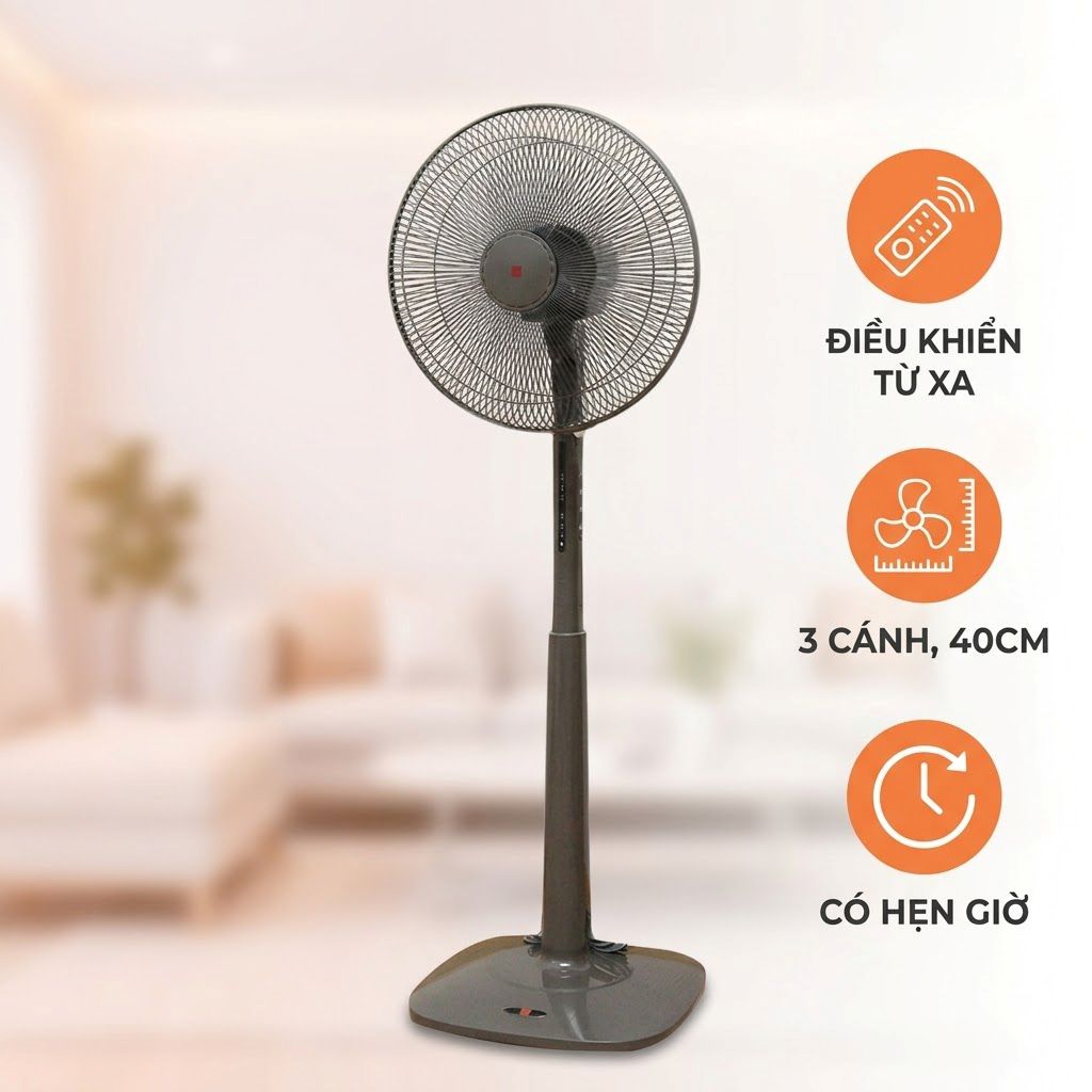 Quạt đứng KDK M40K(GY) xám Titan, 3 cánh, có điều khiển