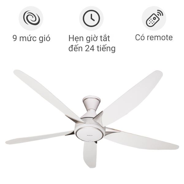 Quạt trần Panasonic F-60GDS-W 5 cánh, màu trắng, ti 28.8cm