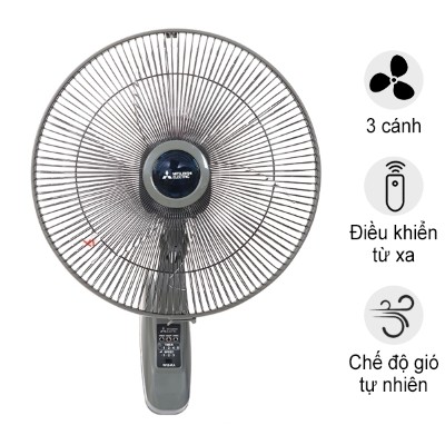 Quạt treo tường Mitsubishi W16-RA-CY-GY xám đậm, có điều khiển